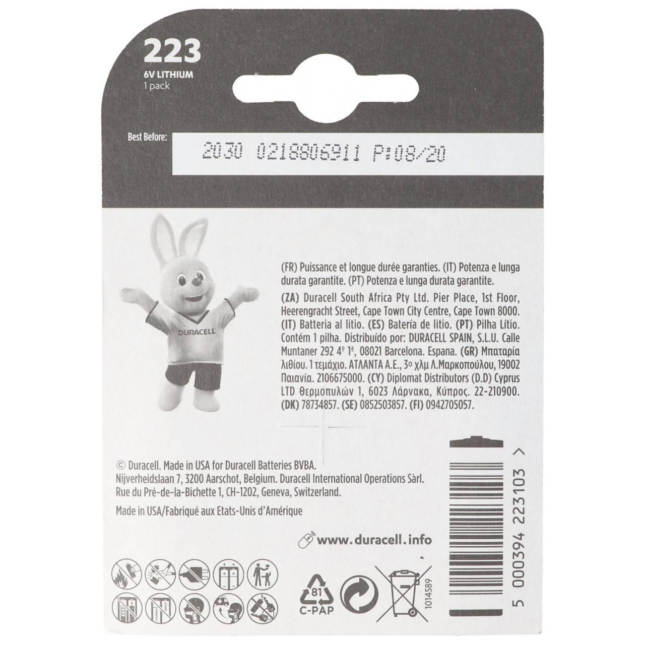 Duracell 2CRP2 Fotobatterie CR-P 2 Lithium 1400 mAh 6 V 1 St.