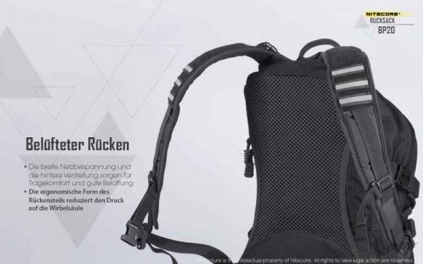 Nitecore kompakter Rucksack BP20 - schwarz - 45cm x 28cm x 12cm - 20 Liter