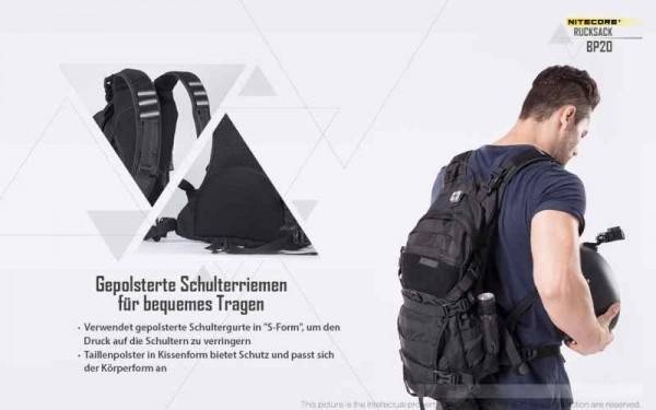 Nitecore kompakter Rucksack BP20 - schwarz - 45cm x 28cm x 12cm - 20 Liter