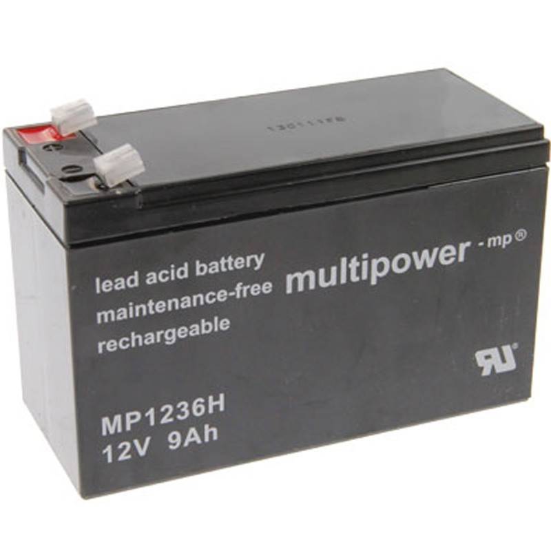 MP1236H Multipower Blei Akku 12 Volt 9000mAh mit zwei Faston Kontakten 6,3mm 151x65x102mm,