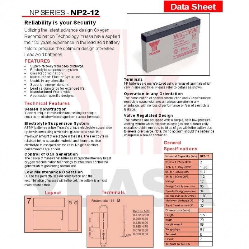 YUASA NP2-12 Akku Blei PB 12 Volt 2000mAh, nicht mehr lieferbar, dafür liefern wir einen baugleichen Akku