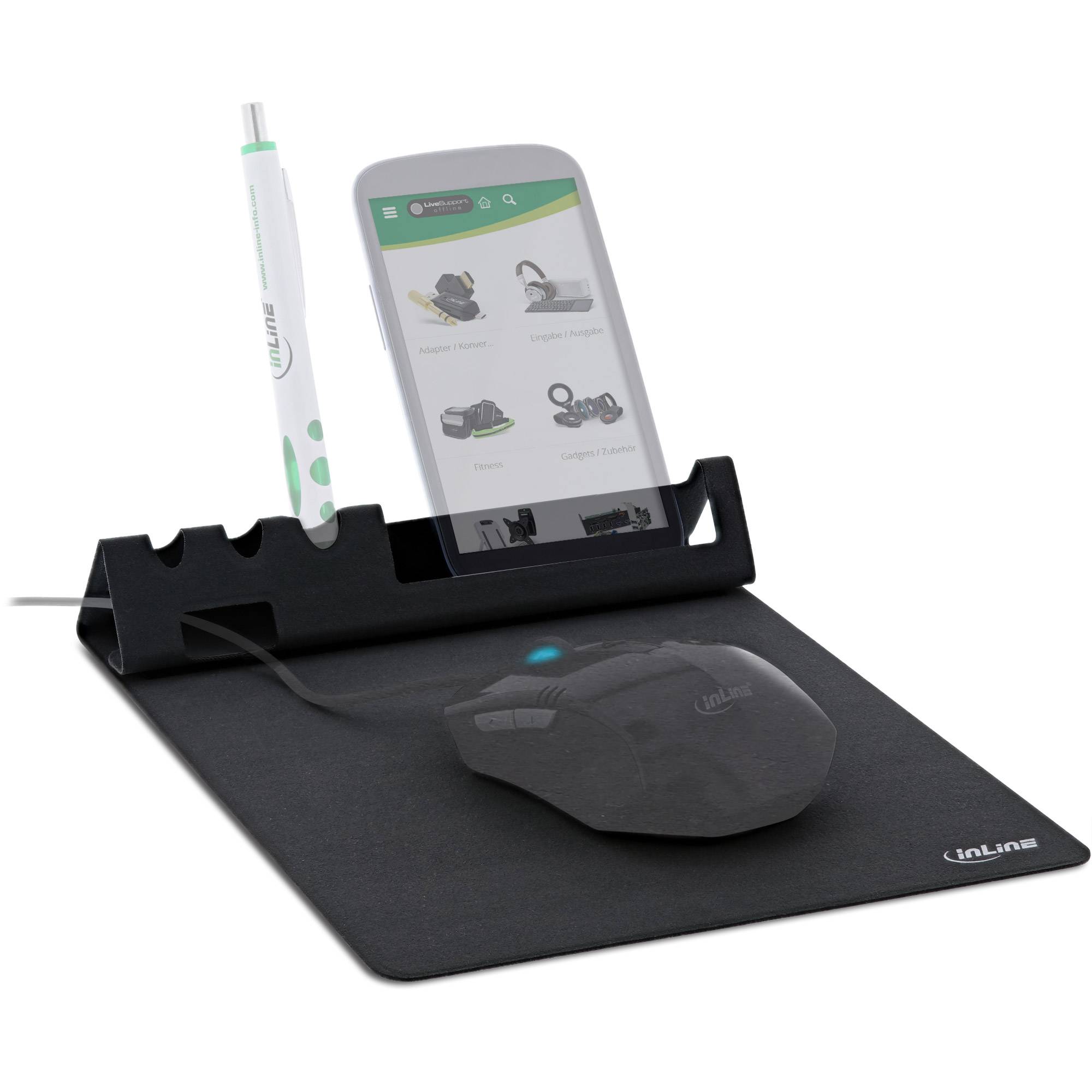 InLine® Multifunktions-Mauspad mit Smartphone- und Stiftehalter, / /