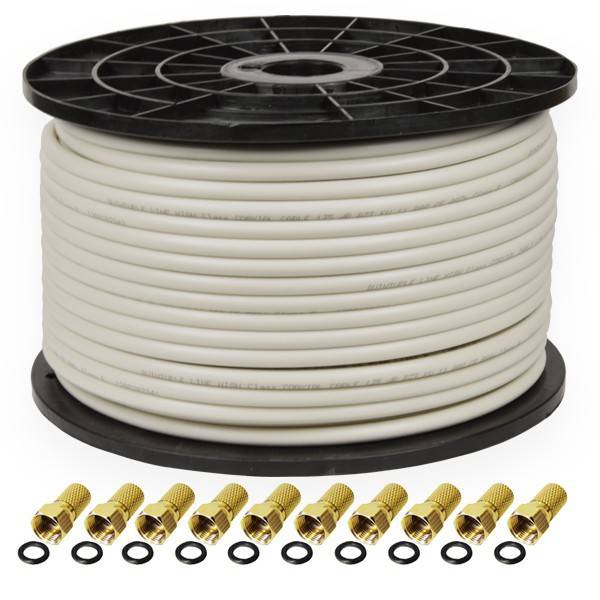 100 Meter PremiumX Sat Koaxial Kabel 135dB 5-fach geschirmt Kupfer-Stahl Innenleiter HDTV FULLHD 10x F-Stecker