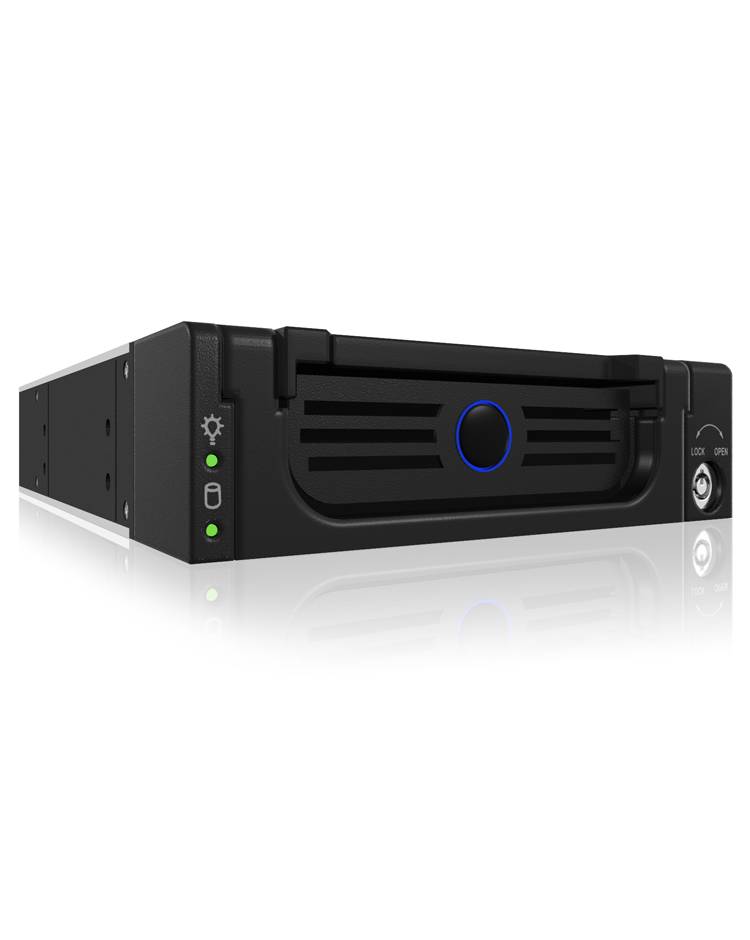 IB-138SK-B-II; ICY BOX Wechselrahmen für 3,5" SATA I/II/III & SAS HDD, blue circle Light, black color