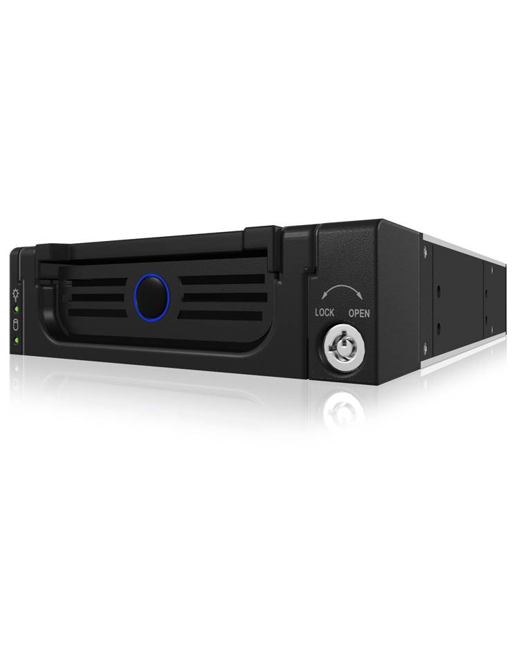 IB-138SK-B-II; ICY BOX Wechselrahmen für 3,5" SATA I/II/III & SAS HDD, blue circle Light, black color