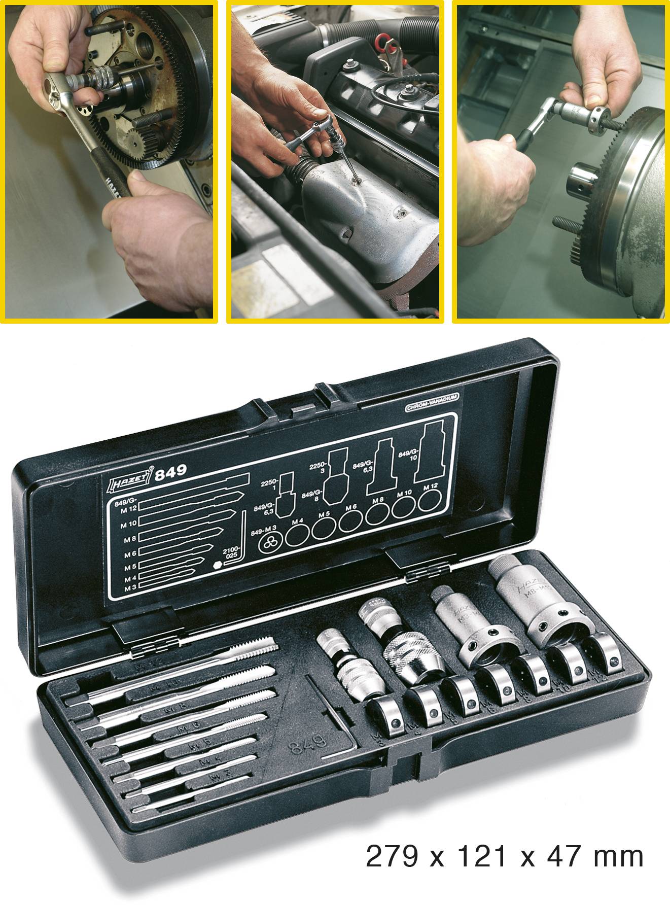 Hazet 849 Gewindereparatursatz 19teilig M8, M6, M5, M4, M3, M12, M10