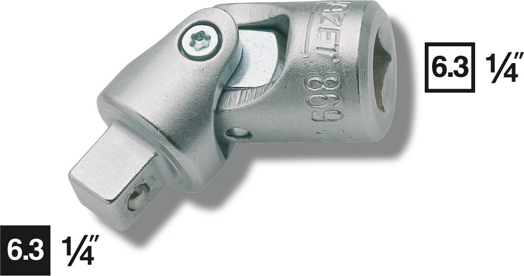 Universal-Gelenk Adapter aus Stahl mit einem 1/4 Zoll (6,3 mm) Stecknussanschluss, geeignet zum Verbinden von Werkzeugteilen.