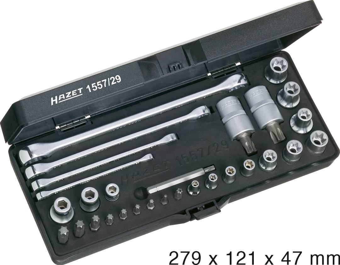 Hazet 1557/29 Außen-TORX, TORX BO, Innen-TORX Steckschlüsseleinsatz-Set 29teilig 1/4" (6.3 mm), 3/8