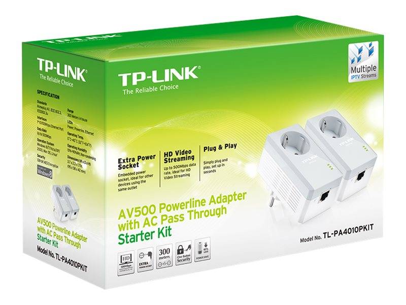 TP-LINK POWERLINE 500M TL-PA4010PKIT IT- AC Pass-through HomePlug AV-Supp.Multiple