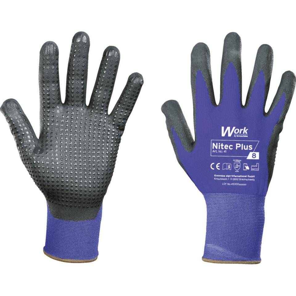 Work Schutzhandschuh Nitec Plus, Kat.II, NY-Trikot, Polymer-Schaum, Dots, Größe 9, EN 388