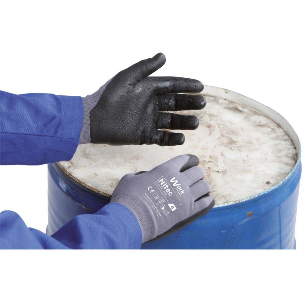 Work Schutzhandschuh Nitec, Spandex-Trikot, grau/schwarz, Größe 7, EN 388, EN ISO 21420, Kat. II