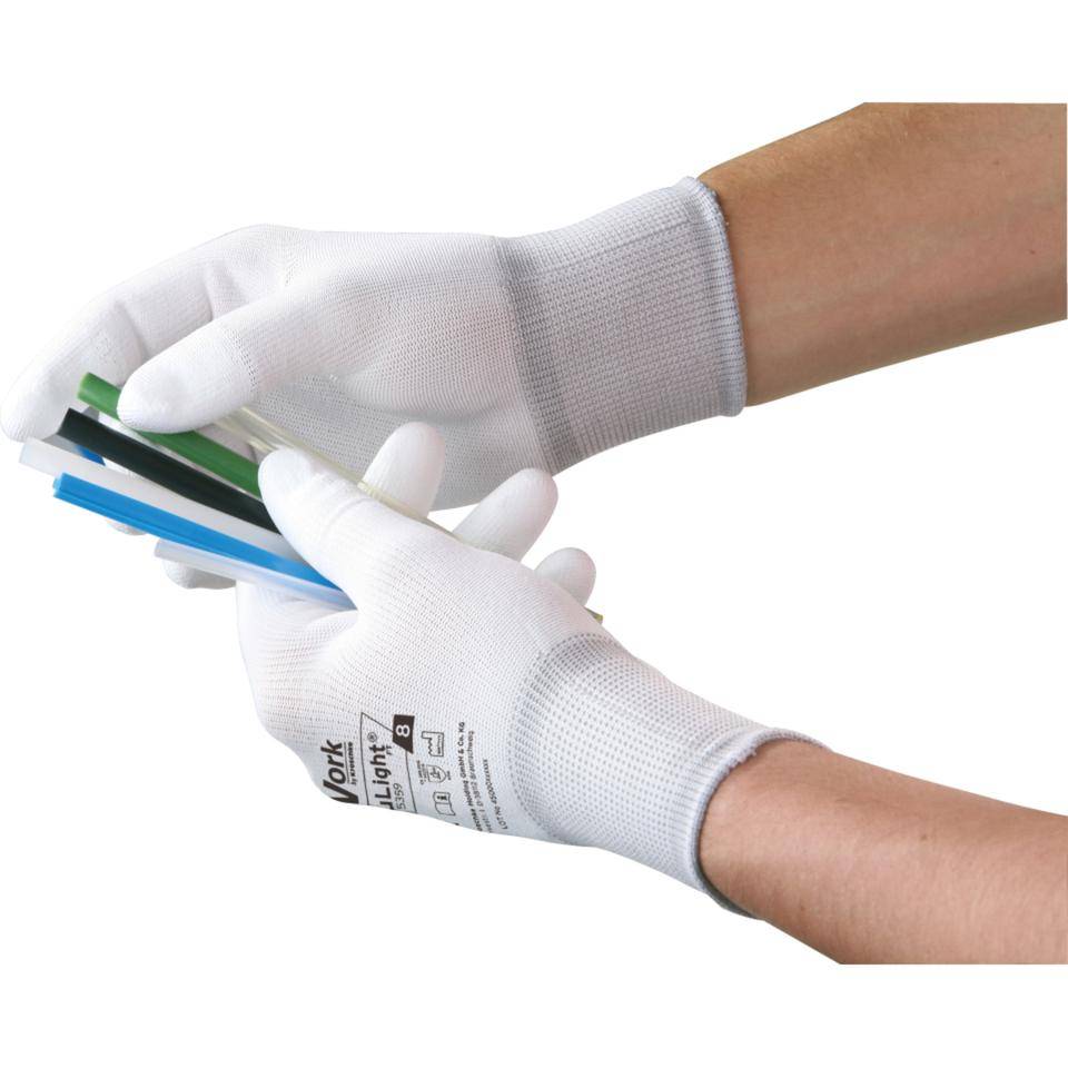 Work Schutzhandschuh SecuLight® FT, weiß, Nylon, Finger PU-beschichtet, Größe 9, EN 388, Kat. II