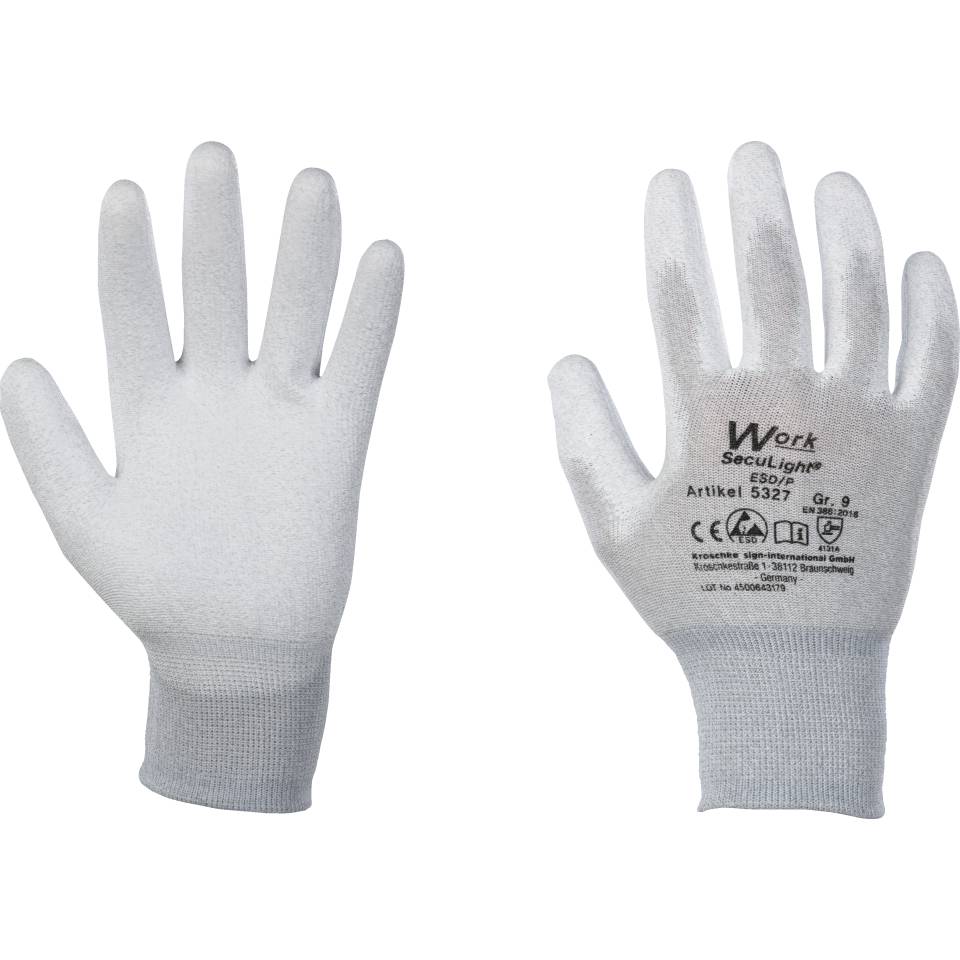 Work Schutzhandschuh SecuLight® ESD/P, grau, Nylon-Carbon, PU, Größe 7, EN 388, Kat. II