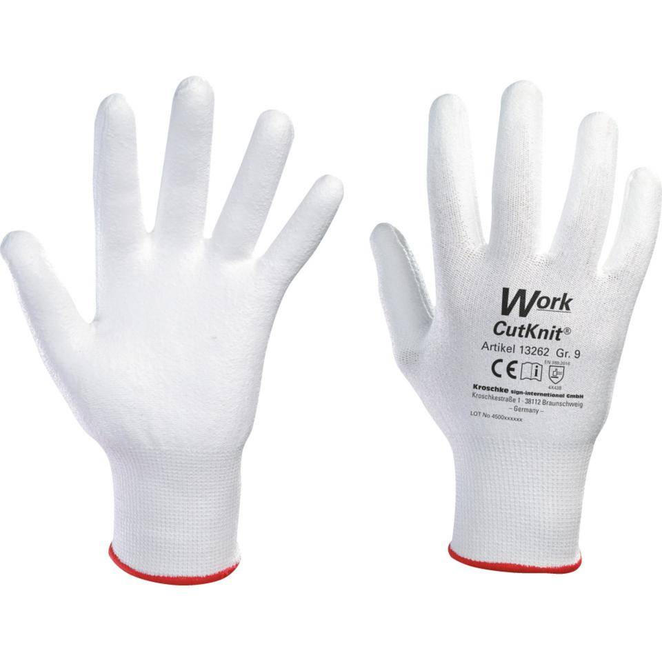 Work Schnittschutz-Handschuh CutKnit®, weiß, HPPE, PU-beschichtet, Größe 10, EN 388, Kat. II
