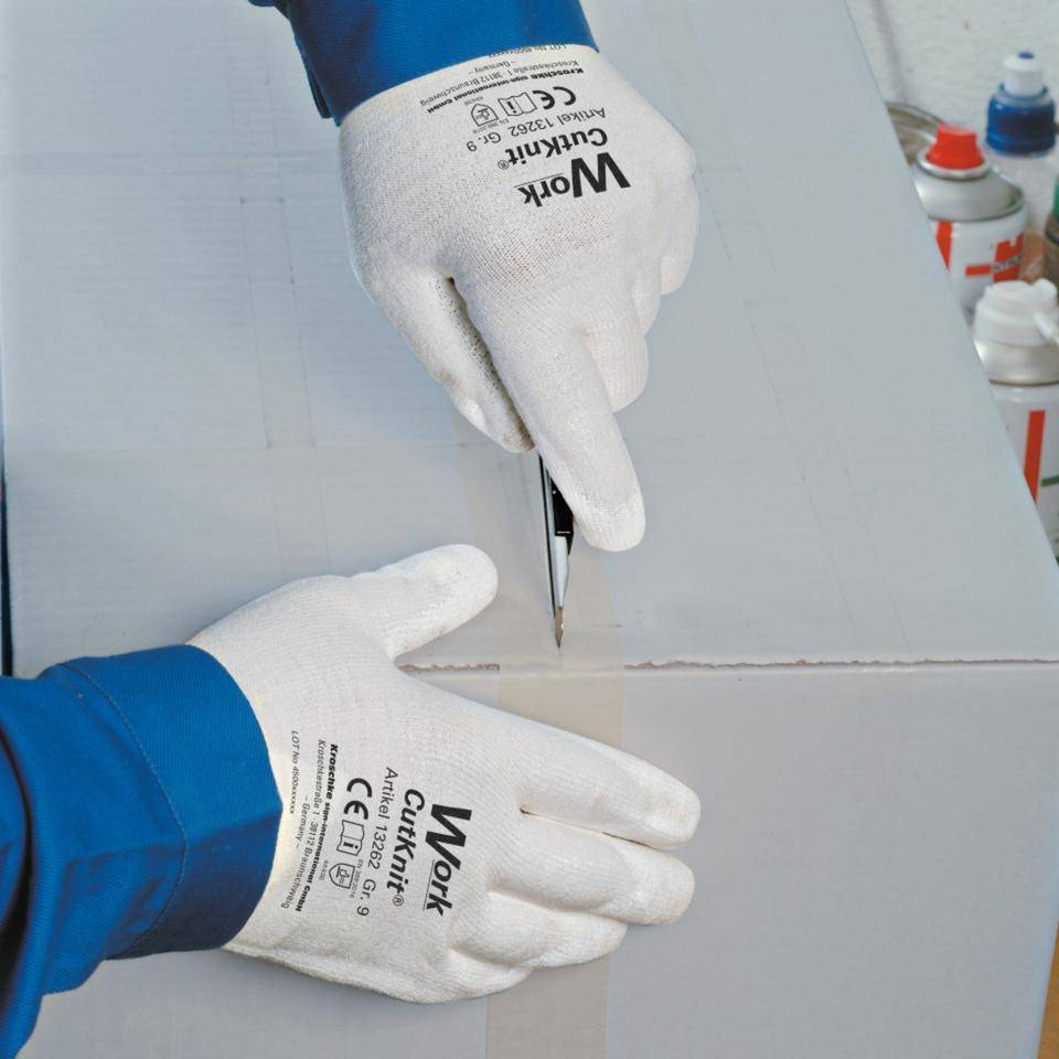 Work Schnittschutz-Handschuh CutKnit®, weiß, HPPE, PU-beschichtet, Größe 10, EN 388, Kat. II