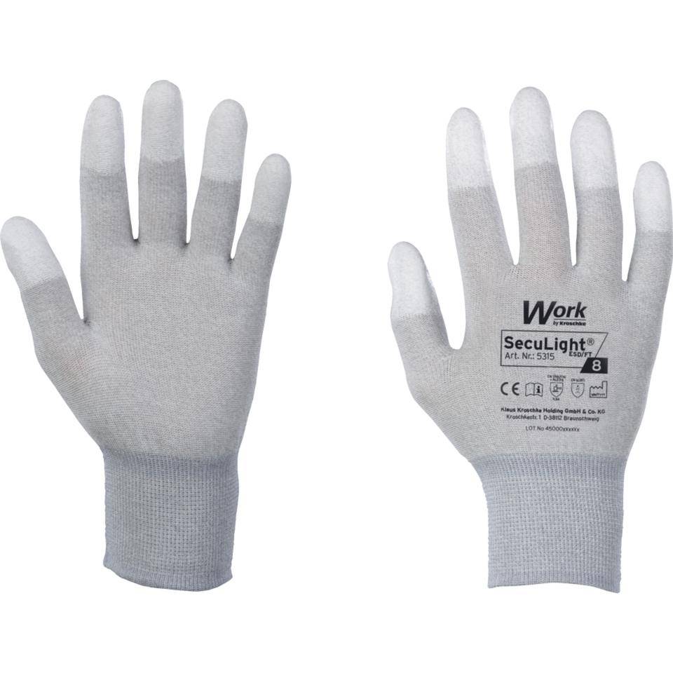 Work Schutzhandschuh SecuLight® ESD/FT, grau, Nylon-Carbon, PU, Größe 8, EN 388, Kat. II