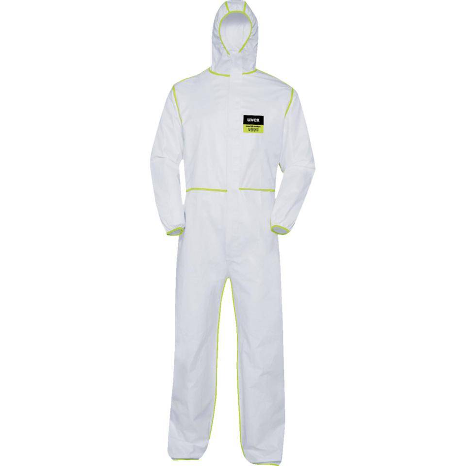 uvex Chemikalien-Einwegoverall, Modell 9877, Kat.III, Typ 5/6, weiß/lime, Größe L