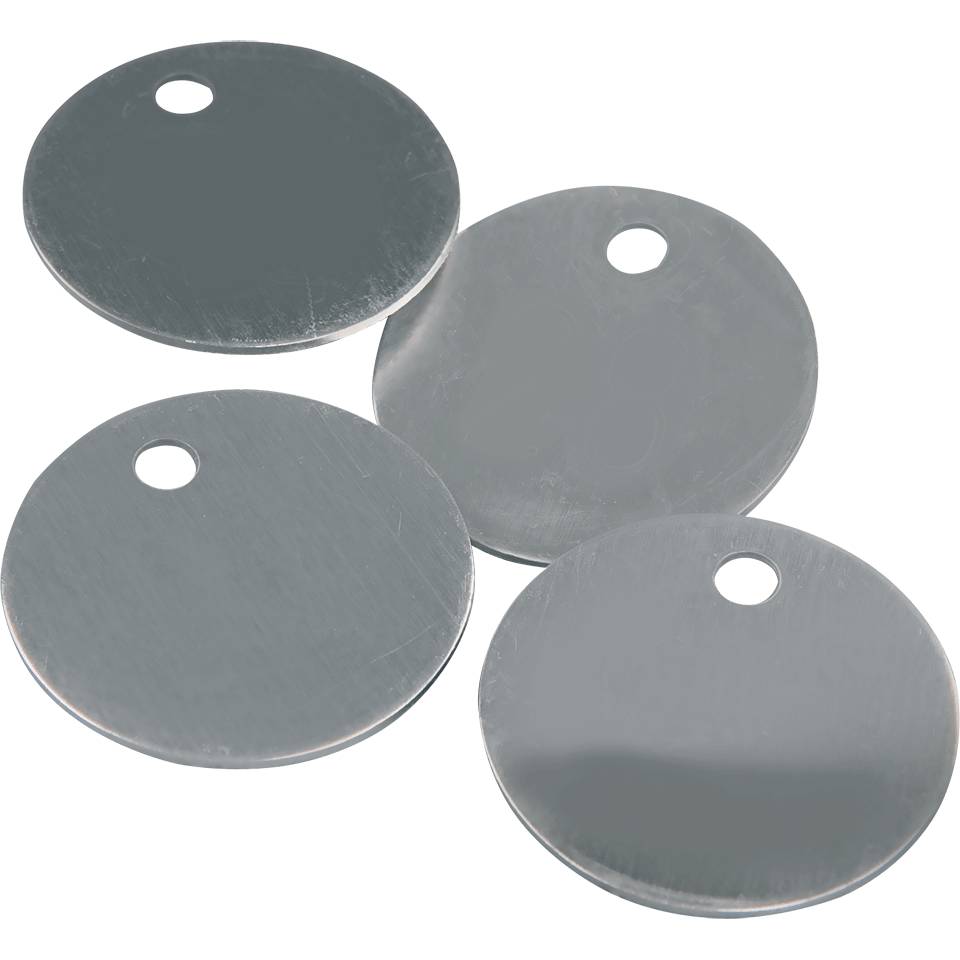 Kennzeichnungsmarken, blanko, glatt, mit Bohrung (Ø 4mm), Aluminium (1mm), Ø 25mm, 100/VE