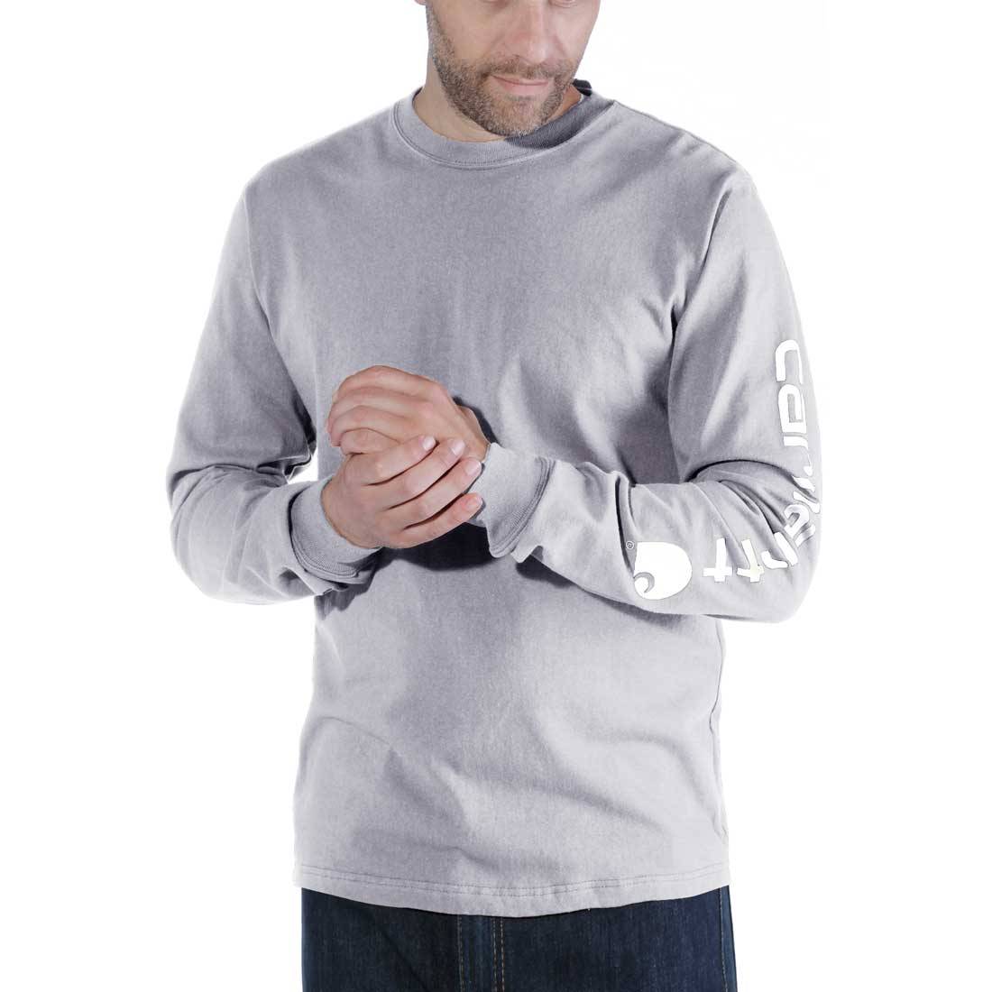 Carhartt EK231 Longsleeve Logo langarm Shirt 100% Baumwolle - Farbe: Heather Grey - Größe: XXL