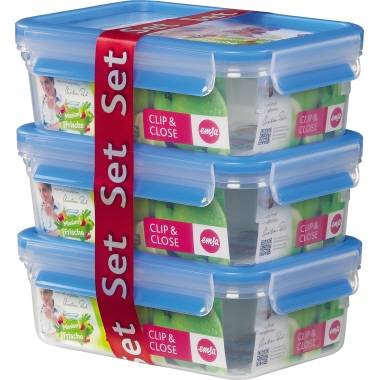 EMSA Vorratsdose CLIP & CLOSE 13,6 x 7,2 x 19,7 cm (B x H x L) 1l spülmaschinenfest Kunststoff transparent 3 St./Pack.