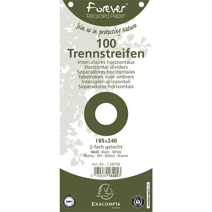Packung mit 100 Trennstreifen gelocht aus Recycling-Karton 180g/qm, 105x142mm - Forever