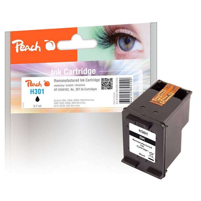 Peach Patrone HP Nr.301 CH561EE black no ink level chip remanufactured - Kompatibel - Wiederaufbereitet
