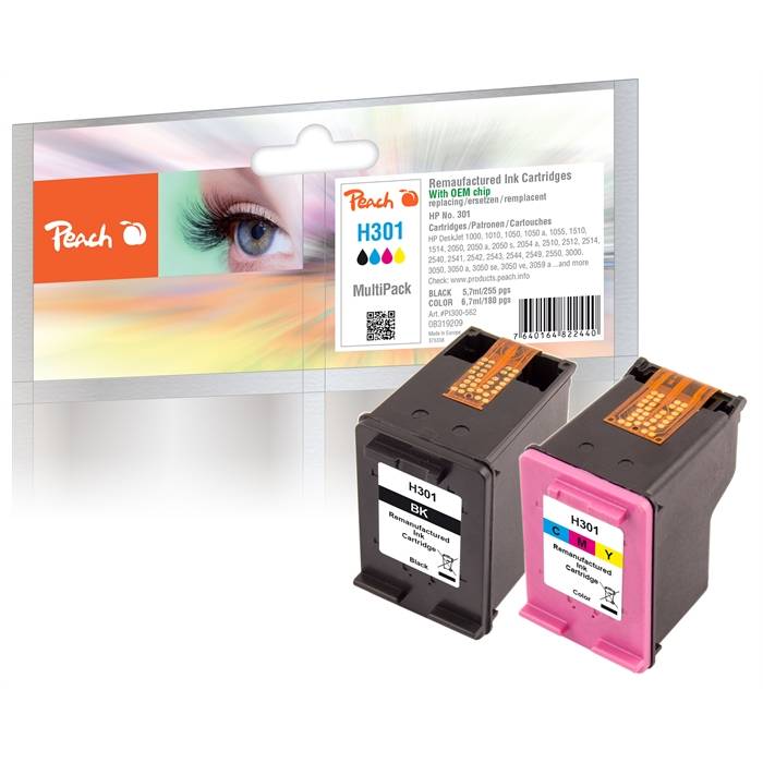 Peach Patrone HP Nr.301 MultiPack no ink level chip remanufactured - Wiederaufbereitet - Kompatibel