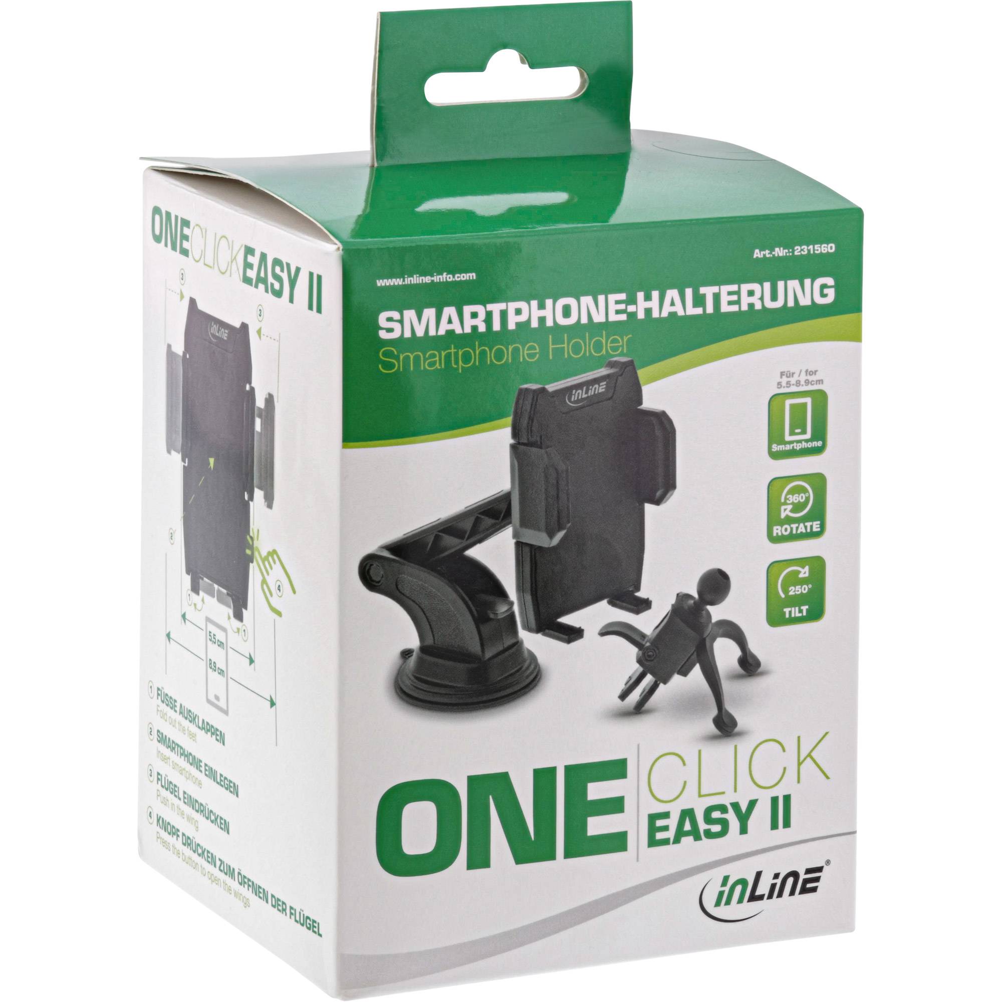 InLine® KFZ Smartphone Halterung mit Saugnapf oder für Lüftungsgitter, /