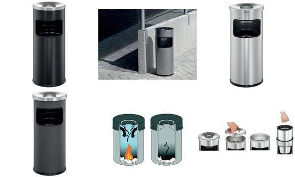 Abfallbehälter DURABLE, mit Ascher, selbstlöschend, 17 + 2 Liter, 25,0 x 63,0 cm Version: 01 - schwarz