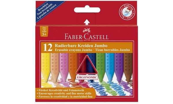 FABER-CASTELL Radierbare Kreiden JUMBO, 12er Kartonetui (5660098)