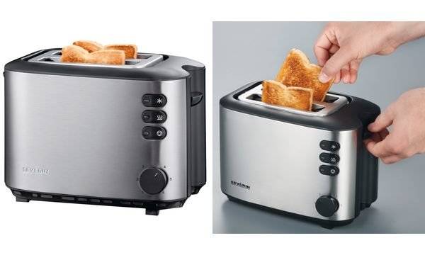 Severin AT 2514 Toaster mit eingebautem Brötchenaufsatz Edelstahl (gebürstet), Schwarz