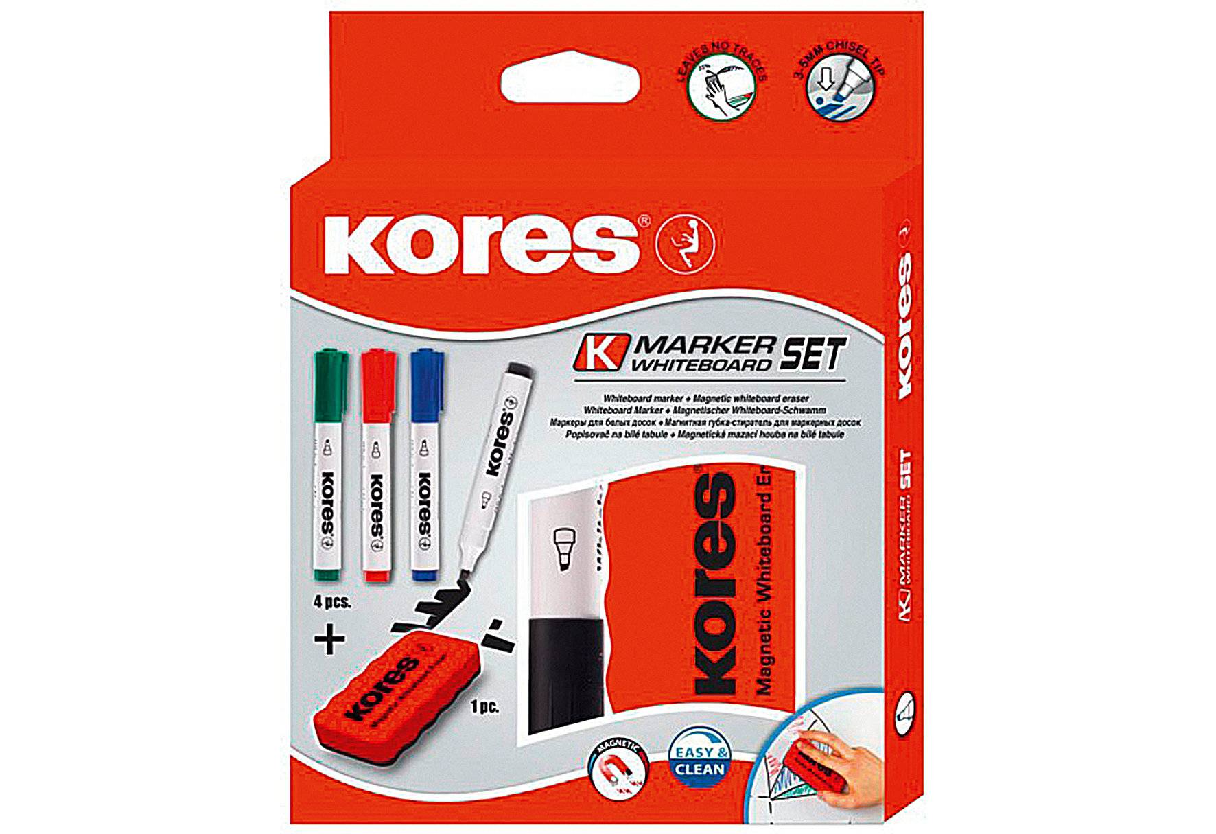 Whiteboardmarker 3mm Rundspitze Set mit 4 Farben + Schwamm