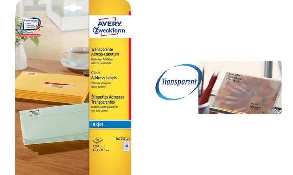 AVERY Zweckform Transparente Adress-Etiketten, 96 x 50,8 mm (72472225)