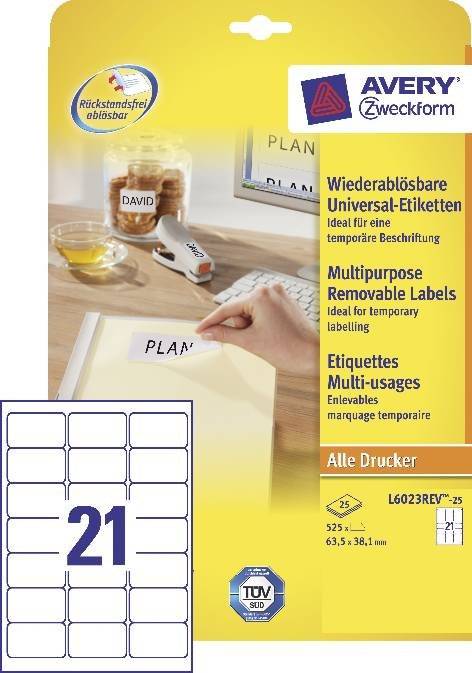 Avery Zweckform Etikett L4732REV-25 35, / 6x16,9mm weiß 2.000 St./Pack.