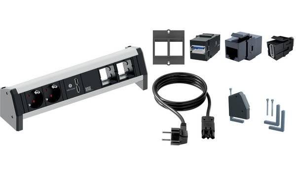 Bachmann 902.003 Steckdosenleiste ohne Schalter Schwarz, Aluminium Schutzkontakt