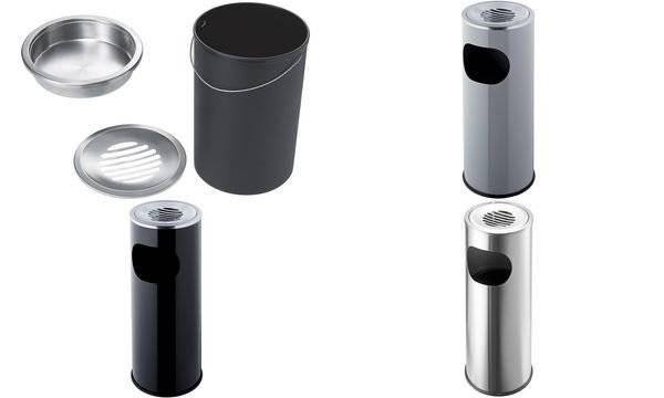 helit Stahl-Papierkorb mit Ascher, rund, schwarz (5690677)