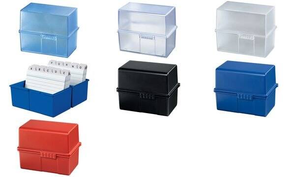 HAN Karteikasten 977-11 Karteibox Lichtgrau max. Anzahl der Karten: 300 Karten DIN A7 quer Stahlscharnier, Deckel als zusätzlicher Trog nutzbar