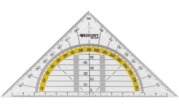 WESTCOTT Geometriedreieck, Hypotenuse: 140 mm, transparent