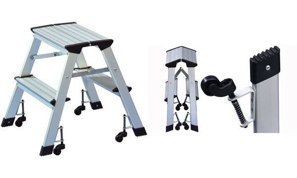 Leitertritt Mobil alu mit Rollen GS/DIN 4569 silber