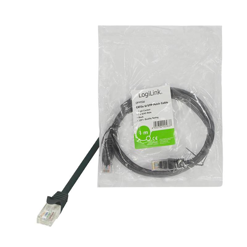LogiLink CP1033U RJ45 Netzwerkkabel, Patchkabel CAT 5e U/UTP 1.00 m Schwarz mit Rastnasenschutz 1 St.