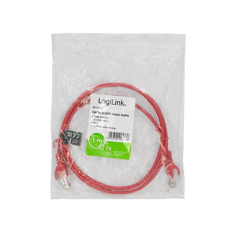 LogiLink CP1034U RJ45 Netzwerkkabel, Patchkabel CAT 5e U/UTP 1.00 m Rot mit Rastnasenschutz 1 St.