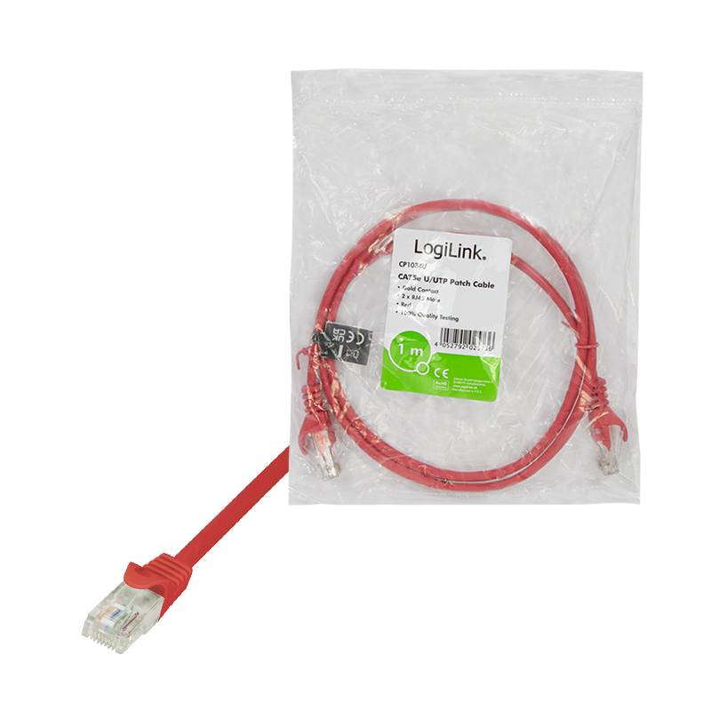 LogiLink CP1034U RJ45 Netzwerkkabel, Patchkabel CAT 5e U/UTP 1.00 m Rot mit Rastnasenschutz 1 St.