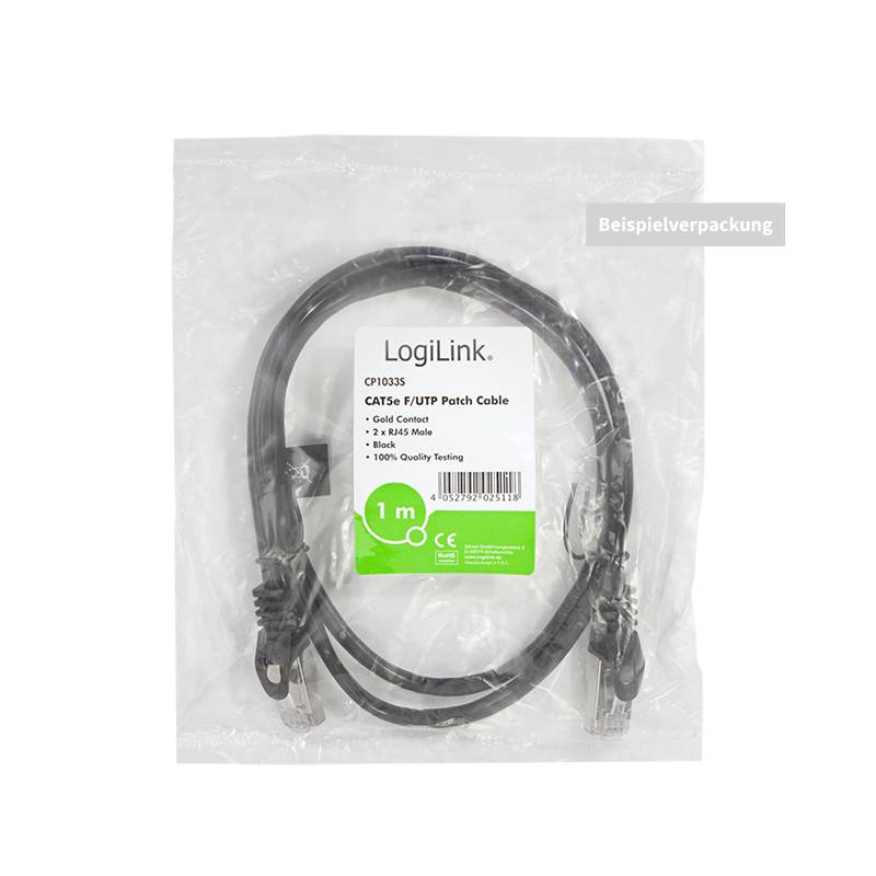 LogiLink CP1053S RJ45 Netzwerkkabel, Patchkabel CAT 5e F/UTP 2.00 m Schwarz mit Rastnasenschutz 1 St.