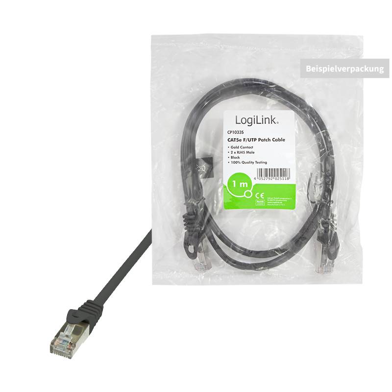 LogiLink CP1053S RJ45 Netzwerkkabel, Patchkabel CAT 5e F/UTP 2.00 m Schwarz mit Rastnasenschutz 1 St.