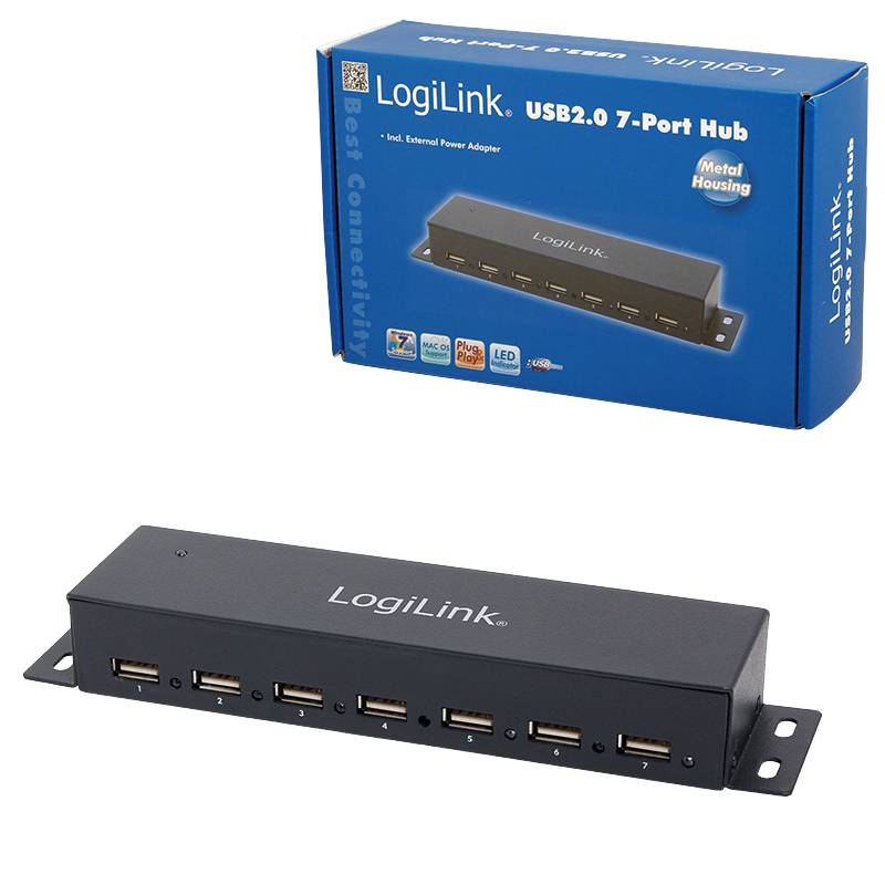 LogiLink USB 2.0 Hub, 7-Port, Metall