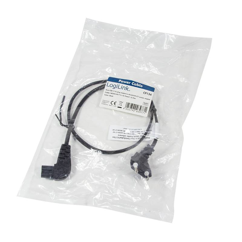 LogiLink Strom Anschlusskabel [1x Euro-Stecker - 1x Kleingeräte-Stecker C8] 0.75 m Schwarz