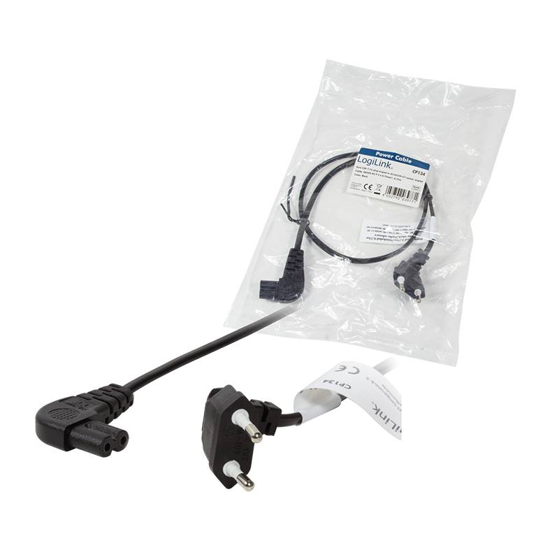 LogiLink Strom Anschlusskabel [1x Euro-Stecker - 1x Kleingeräte-Stecker C8] 0.75 m Schwarz