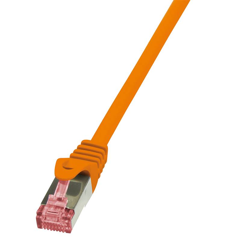 LogiLink CQ2028S RJ45 Netzwerkkabel, Patchkabel CAT 6 S/FTP 0.50 m Orange Flammwidrig, mit Rastnasenschutz 1 St.