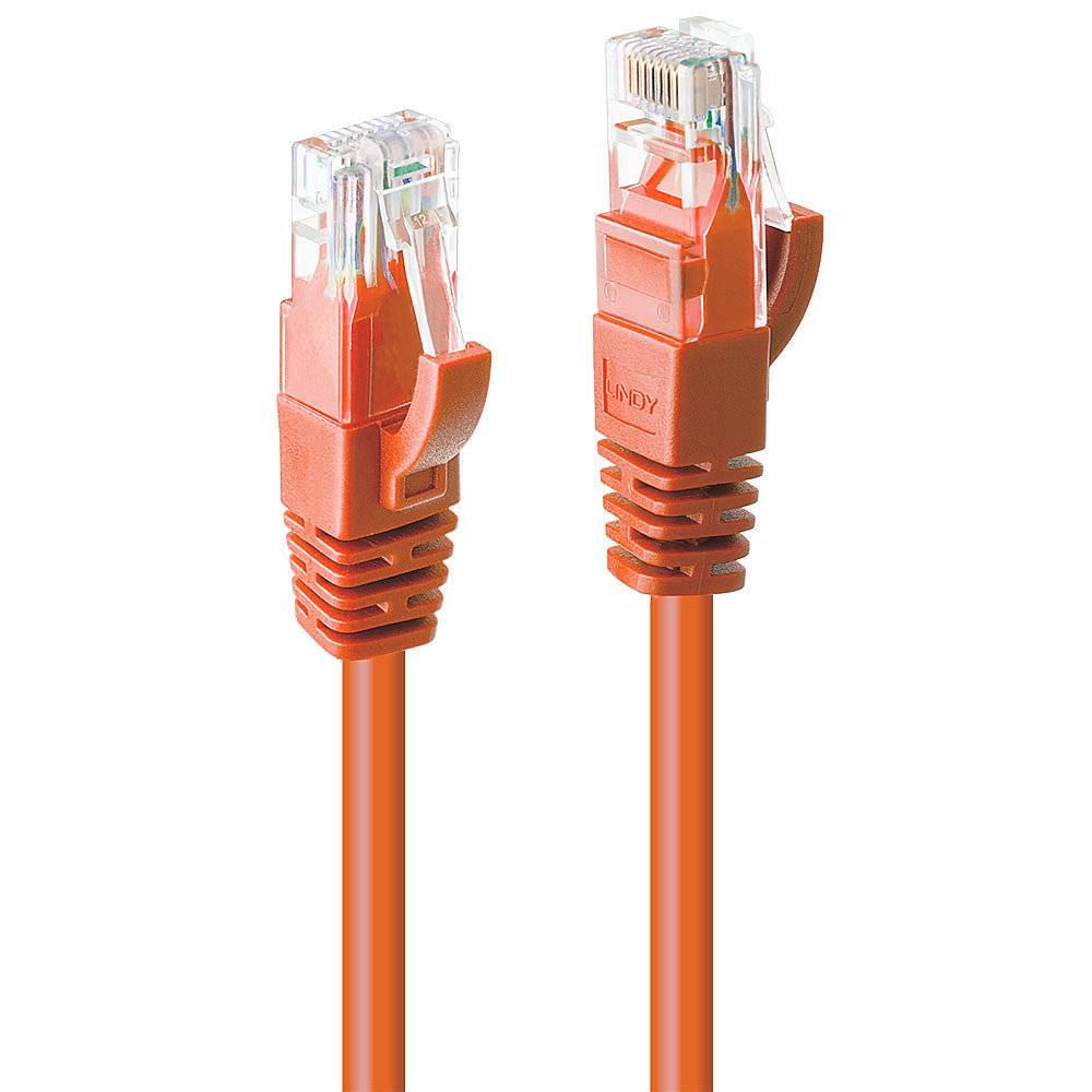LINDY 48107 RJ45 Netzwerkkabel, Patchkabel CAT 6 U/UTP 1.00 m Orange mit Rastnasenschutz 1 St.