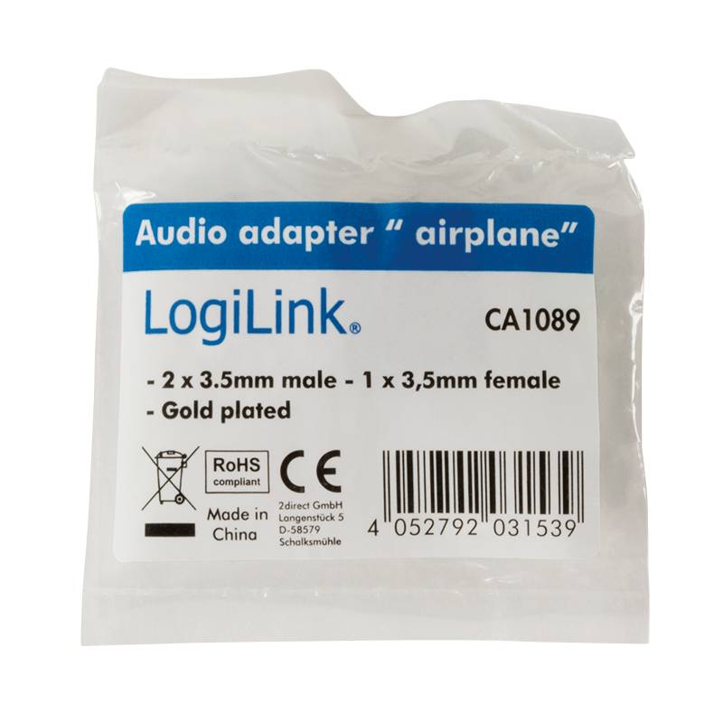 Logilink Audio-Adapter,2x3,5mm2-Pin/M zu 3,5 mm 3-Pin/F, 90°